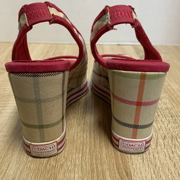 Coach Wedge Slingback Sandal 3.5" Heels, Vintage Plaid, 7.5 - Picture 7 of 8